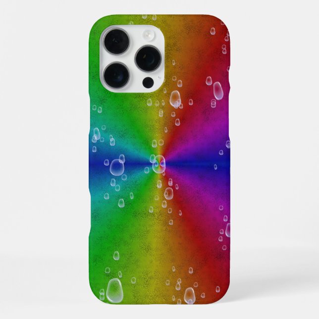 Rainbow in elephant skin leather optik with drops iPhone case (Back)