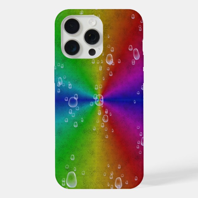 Rainbow in elephant skin leather optik with drops iPhone case (Back)