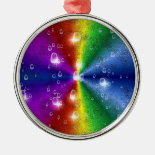 rainbow in elephant skin leatheroptik & raindrops metal ornament