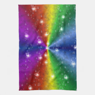 rainbow in elephant skin leatheroptik & raindrops tea towel