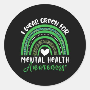 Rainbow In March We Wear Green Mental Health Aware Classic Round Sticker