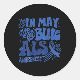 Rainbow In May We Wear Blue Als Awareness Month Ki Classic Round Sticker
