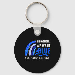 Rainbow In November We Wear Blue Diabetes Awarenes Key Ring