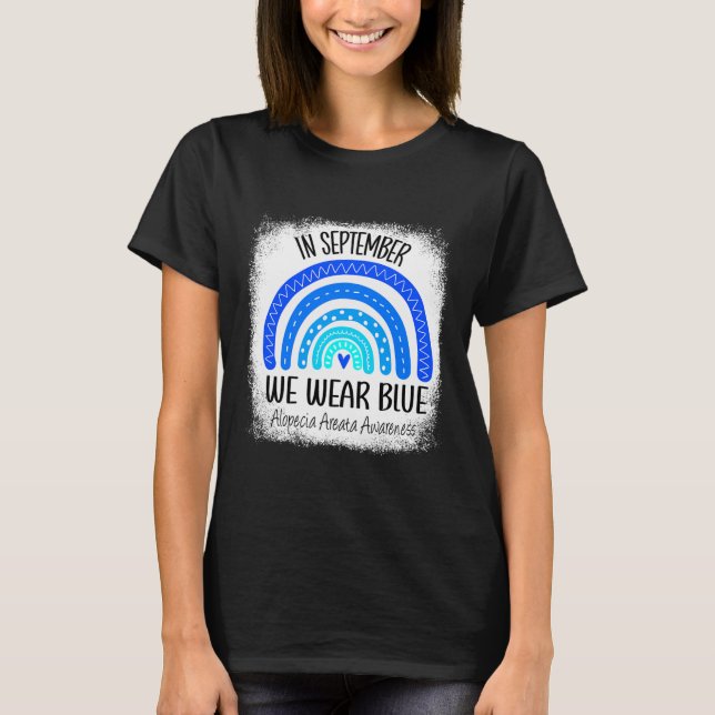 Rainbow In September We Wear Blue Alopecia Areata  T-Shirt (Front)