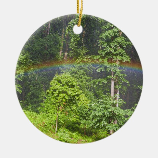 Rainbow in the Forest Ceramic Ornament (Front)
