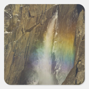 Rainbow in Upper Yosemite Falls in Yosemite Square Sticker