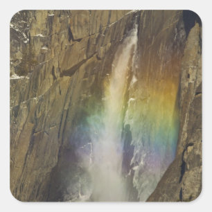Rainbow in Upper Yosemite Falls in Yosemite Square Sticker