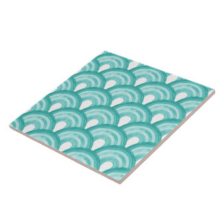 Rainbow in watercolor - turquoise ceramic tile