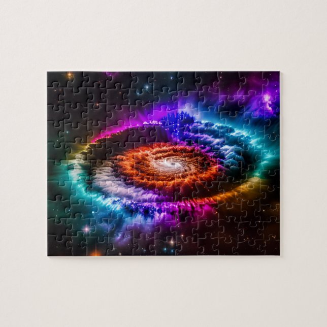 Rainbow Indigo Spiral Galaxy in Outer Space Jigsaw Puzzle (Horizontal)