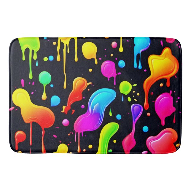 Rainbow Ink Paint Splashes Bath Mat (Front)