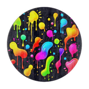 Rainbow Ink Paint Splashes Cutting Board