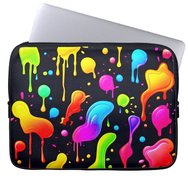 Rainbow Ink Paint Splashes Laptop Sleeve (Front)