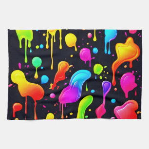 Rainbow Ink Paint Splashes Tea Towel