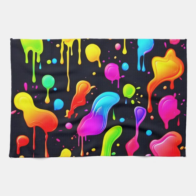 Rainbow Ink Paint Splashes Tea Towel (Horizontal)