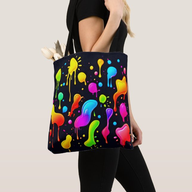 Rainbow Ink Paint Splashes Tote Bag (Close Up)