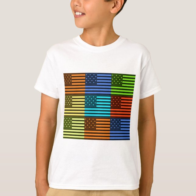 Rainbow-Inspired American Motif Flag Design T-Shirt (Front)