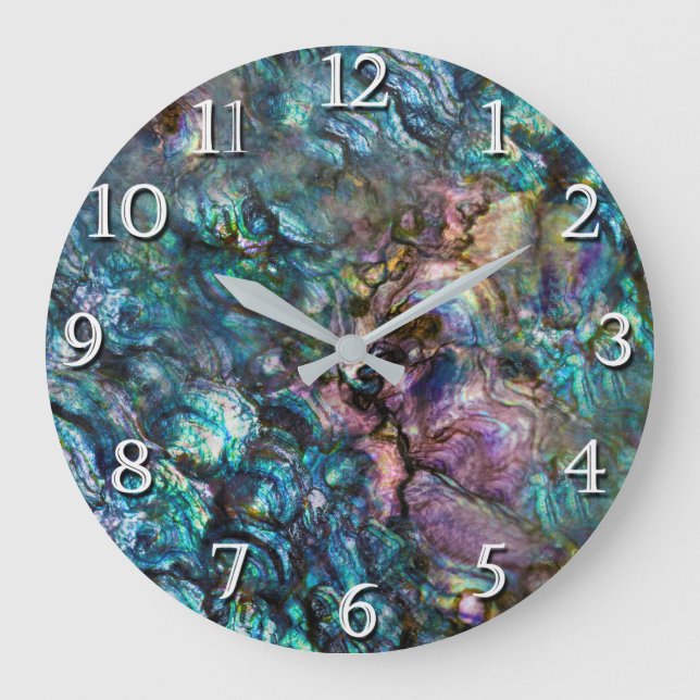 Rainbow Iridescent Abalone Sea Shell Large Clock (Front)