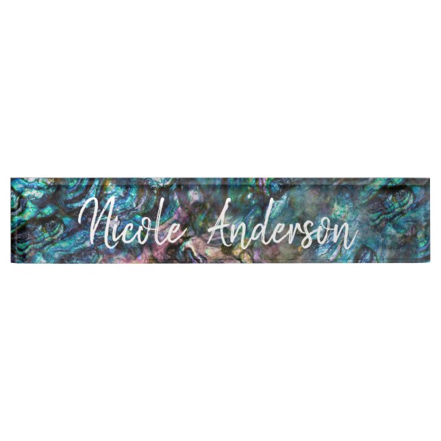 Rainbow Iridescent Abalone Sea Shell Office Desk Nameplate (Front)