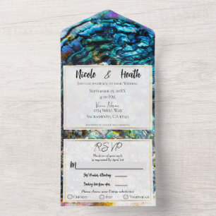 Rainbow Iridescent Abalone Sea Shell Wedding   All In One Invitation