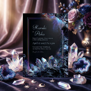 Rainbow Iridescent Crystal Cosmic Nebula Frame Invitation