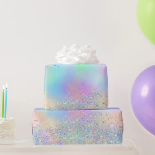 Rainbow Iridescent Foil and Holographic Glitter Wrapping Paper