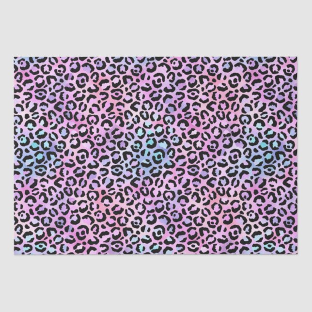 Rainbow Iridescent Gradient and Leopard Spots Tissue Paper (Front)