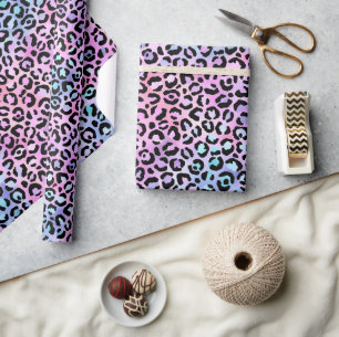Rainbow Iridescent Gradient and Leopard Spots Wrapping Paper