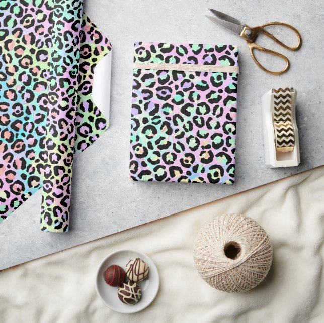 Rainbow Iridescent Gradient and Leopard Spots  Wrapping Paper (Crafts)