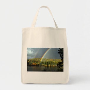 rainbow irish luck lucky nature sky water trees tote bag