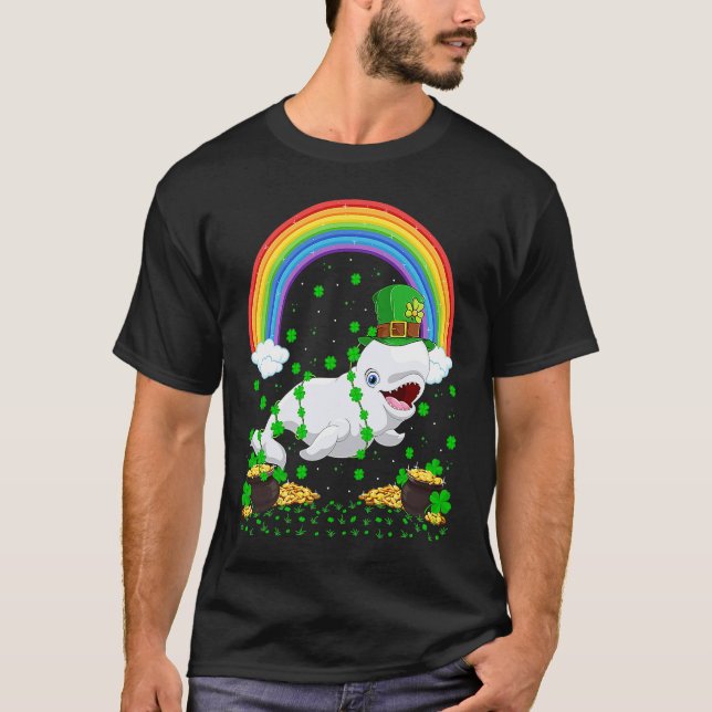 Rainbow Irish Shamrock Beluga Whale St Patrick's D T-Shirt (Front)
