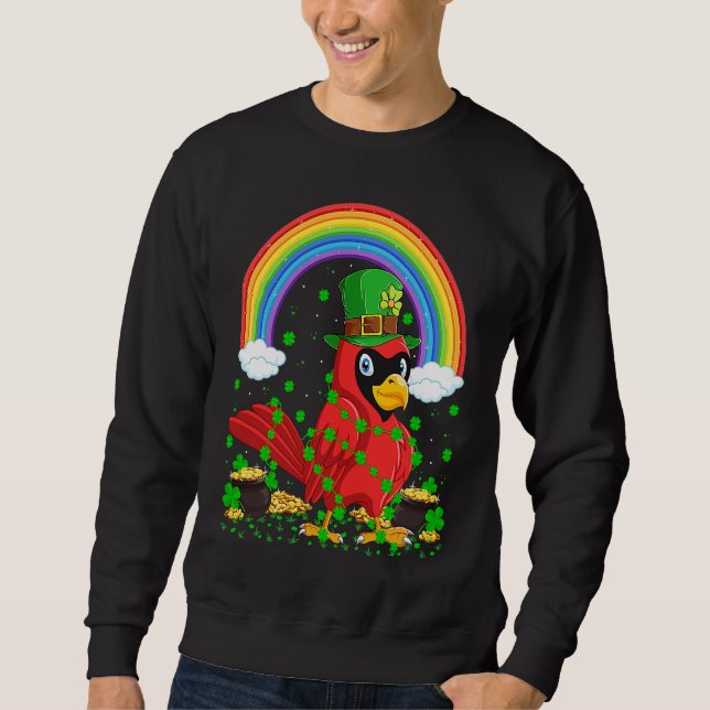 Rainbow Irish Shamrock Cardinal Bird St Patrick's  Sweatshirt (Front)