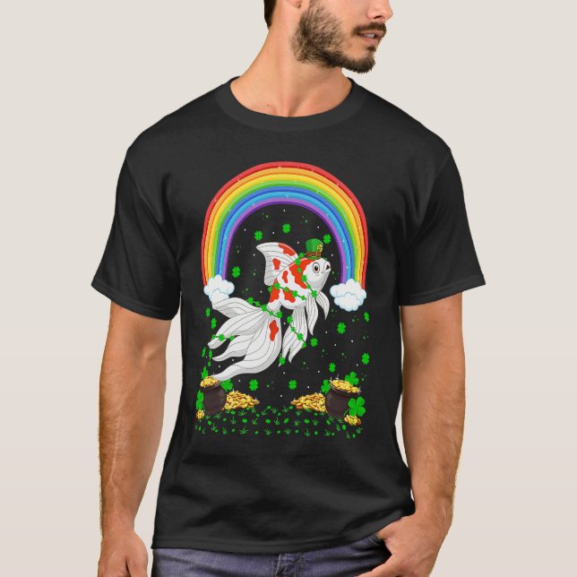 Rainbow Irish Shamrock Goldfish St Patrick's Day T-Shirt (Front)