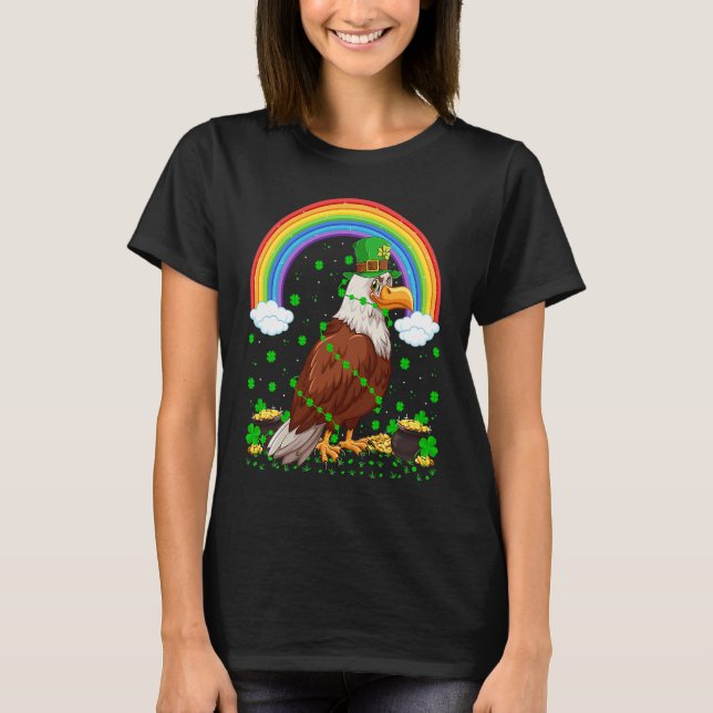 Rainbow Irish Shamrock Hawk Bird St Patrick's Day T-Shirt (Front)