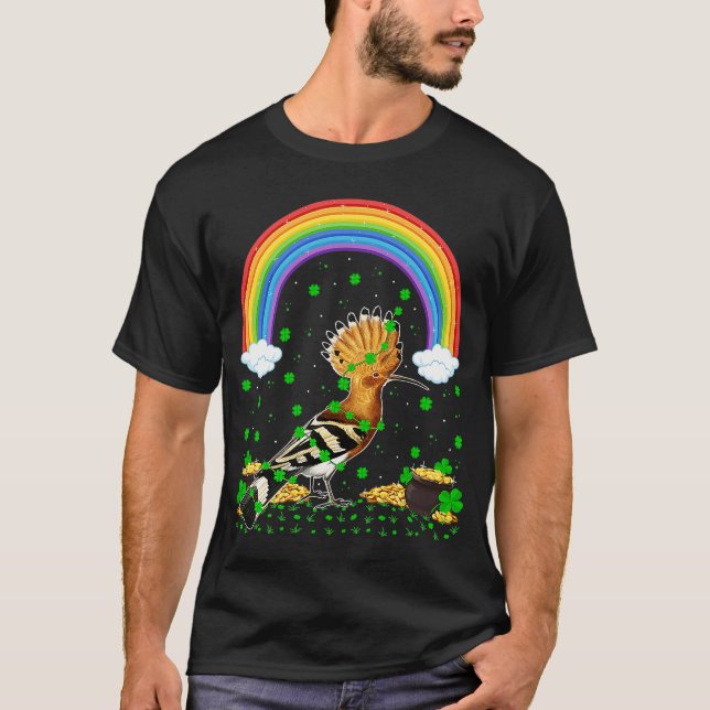 Rainbow Irish Shamrock Hoopoe Bird St Patrick's Da T-Shirt (Front)