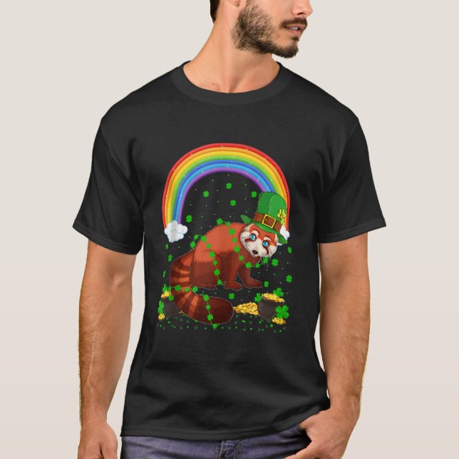 Rainbow Irish Shamrock Red Panda St Patrick'S Day T-Shirt (Front)
