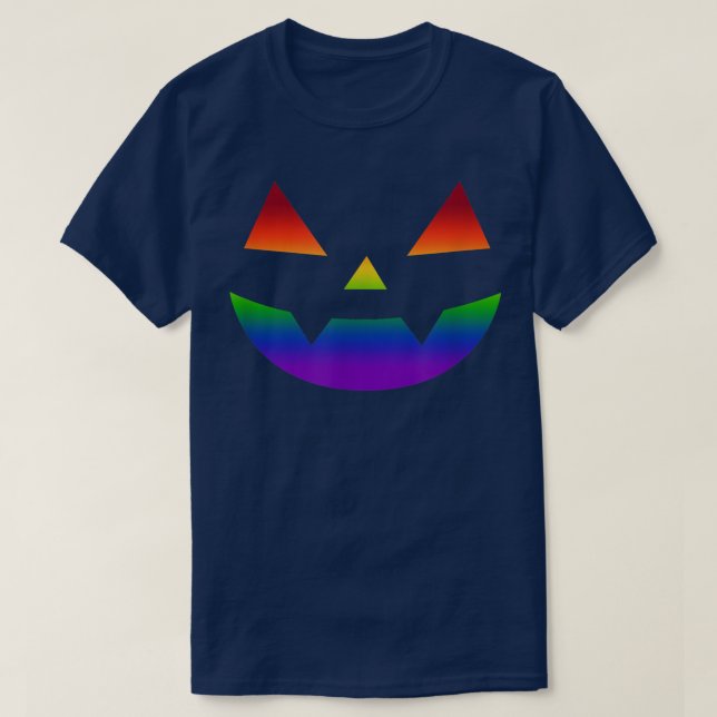 Rainbow Jack O Lantern Face Vampire LGBT Halloween T-Shirt (Design Front)