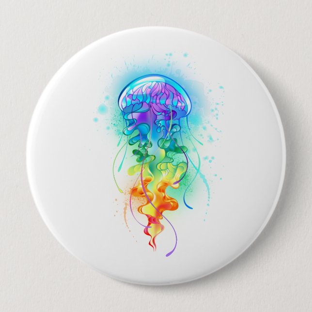 Rainbow jellyfish 10 cm round badge (Front)