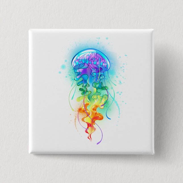 Rainbow jellyfish 15 cm square badge (Front)