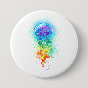 Rainbow jellyfish 7.5 cm round badge