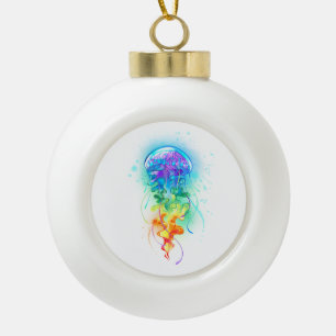 Rainbow jellyfish ceramic ball christmas ornament