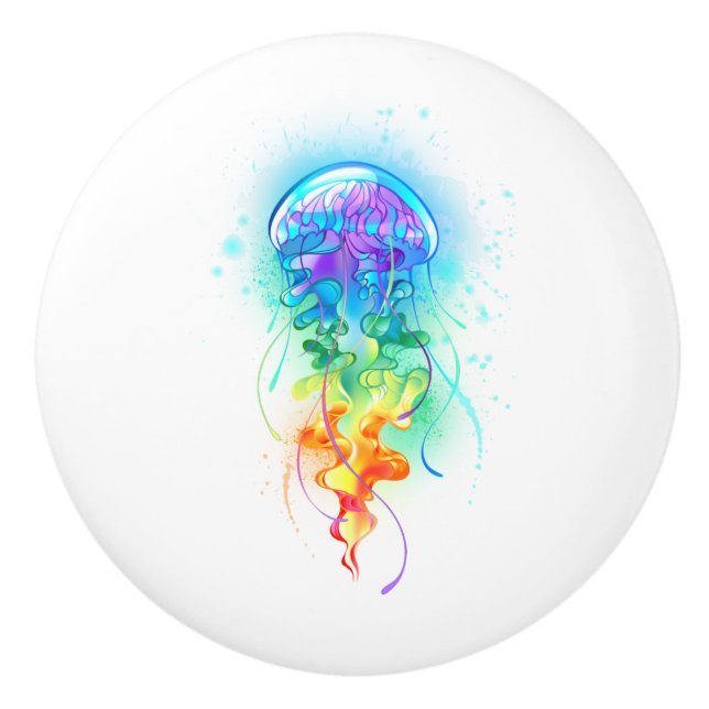 Rainbow jellyfish ceramic knob (Front)