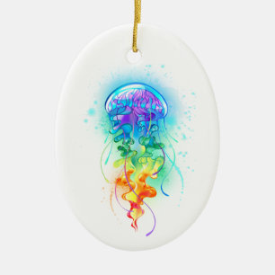 Rainbow jellyfish ceramic ornament