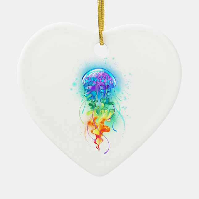 Rainbow jellyfish ceramic ornament (Front)