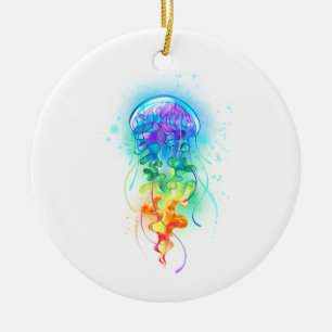 Rainbow jellyfish ceramic ornament