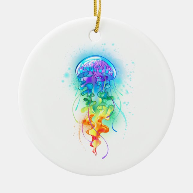 Rainbow jellyfish ceramic ornament (Front)