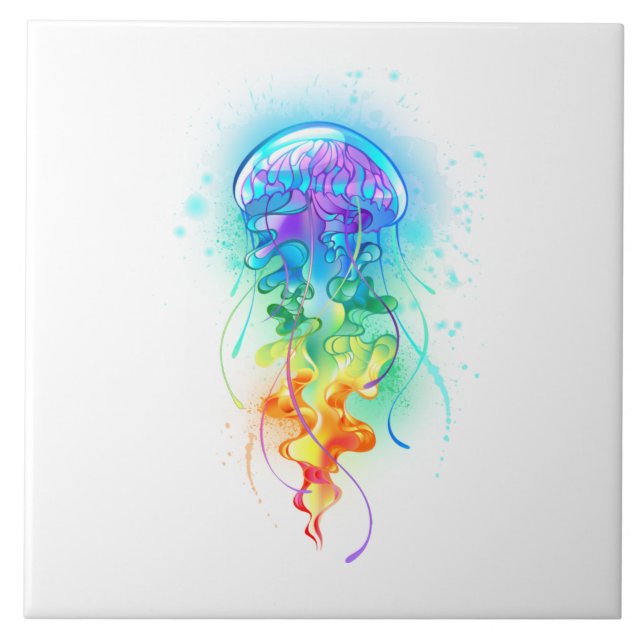 Rainbow jellyfish ceramic tile (Front)