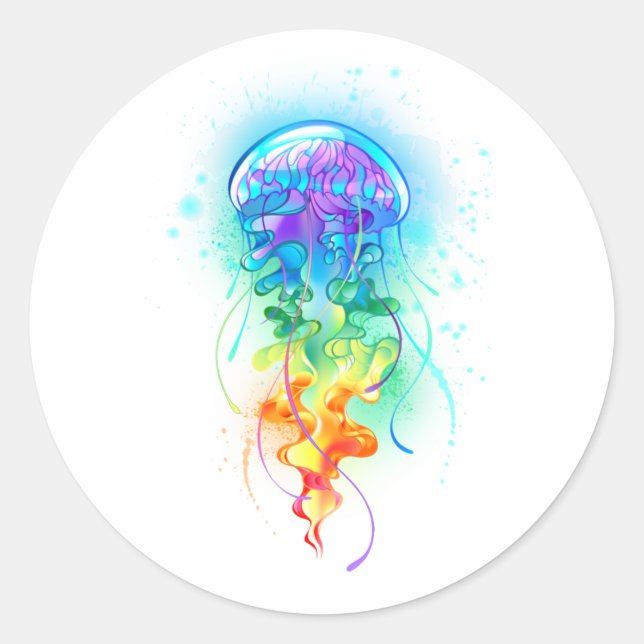 Rainbow jellyfish classic round sticker (Front)