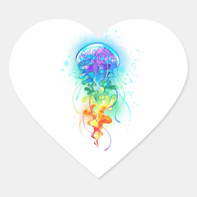 Rainbow jellyfish heart sticker (Front)