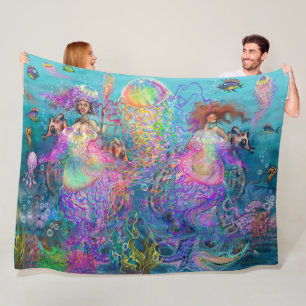 Rainbow Jellyfish Mermaid Dresses Fleece Blanket