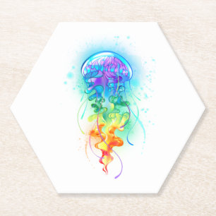 Rainbow jellyfish paper coaster